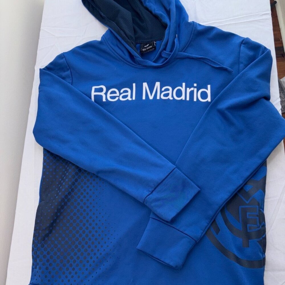 Men's Real Madrid Blue Hoodie Sweatshirt Soccer Futbol EPL La Liga size Medium